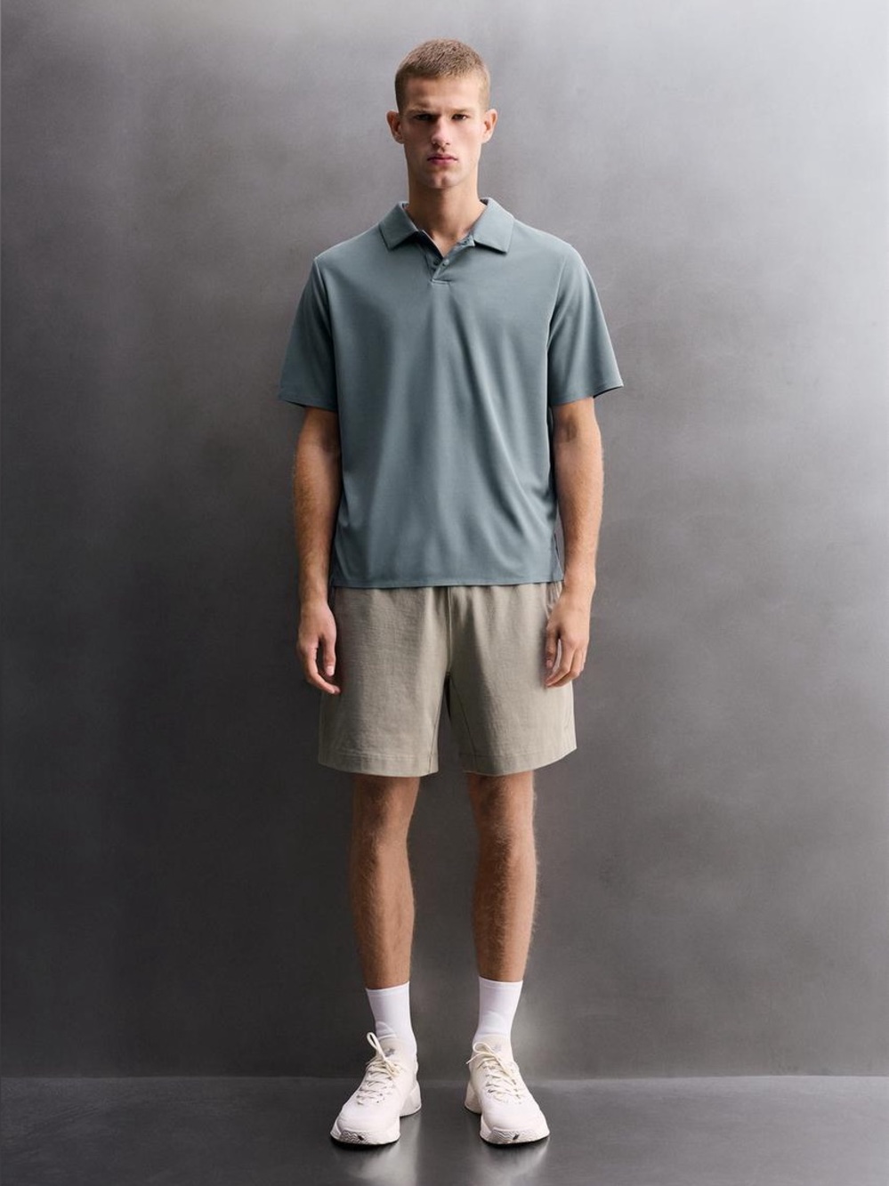 NWT ZARA Technical Piqué Training Polo in Light Blue